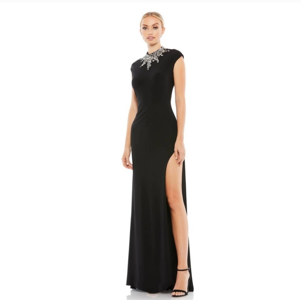 Mac Duggal Black Gown with Silver Embellishments